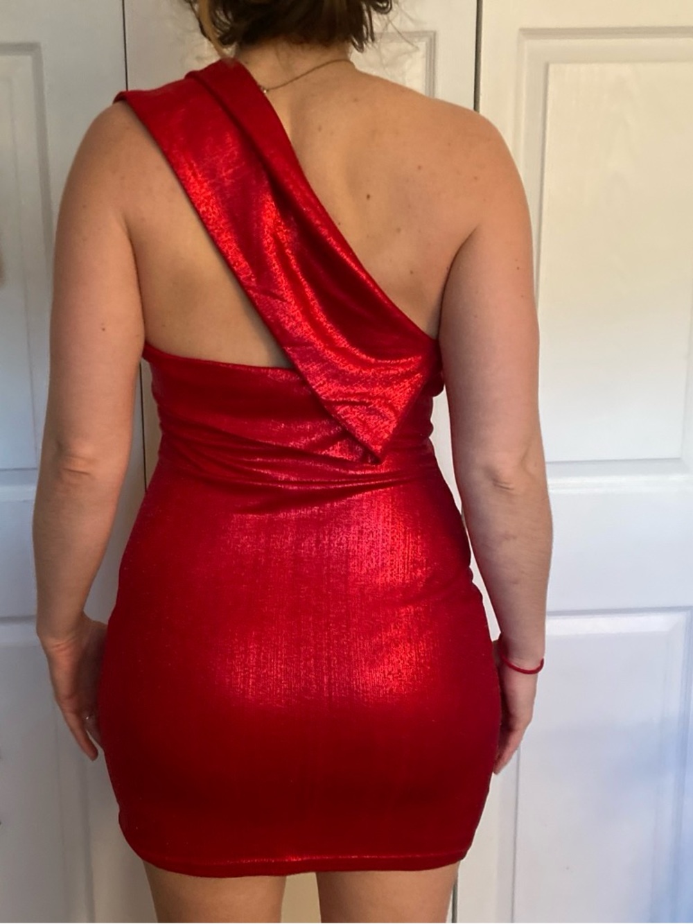 superdown Metallic Red One-Shoulder Mini Dress